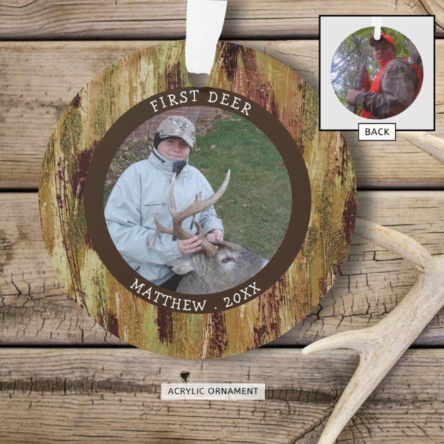 FIRST DEER Hunting Photo Camouflage Personalised Ornament (Creator Uploaded)