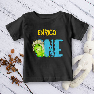 First dinosaur birthday cute colourful personalise baby T-Shirt