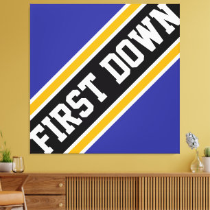 FIRST DOWN Athletic Blue Black Football Stripes Canvas Print