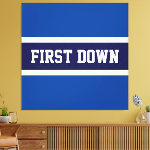 FIRST DOWN Bold Navy Blue White Stripes Canvas Print