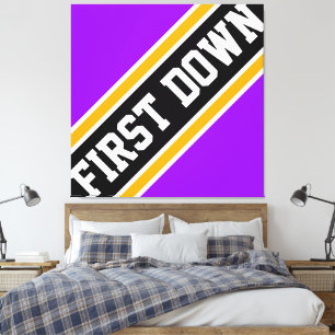 FIRST DOWN Bright Purple Black Football Stripes Canvas Print