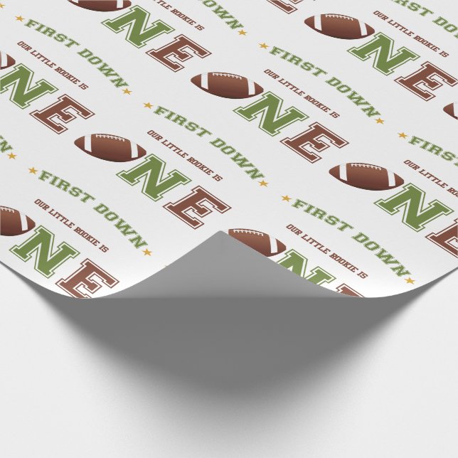 First Down First Birthday Football Wrapping Paper (Corner)