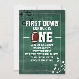 First Down Football 1st birthday Invitation