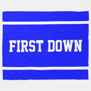 FIRST DOWN Sporty White Text Stripes On Royal Blue Fleece Blanket