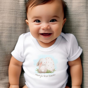 First Easter Cute Bunny Personalised Name Baby Boy Bodysuit