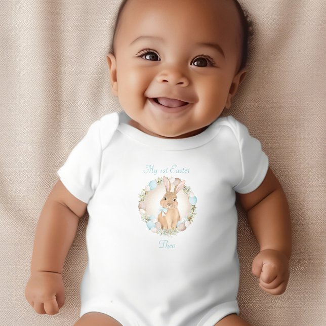 First Easter Cute Bunny Personalised Name Boy Baby Bodysuit (First Easter Cute Bunny Personalized Name Boy Baby Bodysuit)