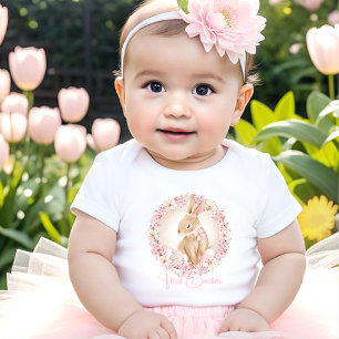 First Easter Cute Easter Bunny Pink Baby Bodysuit