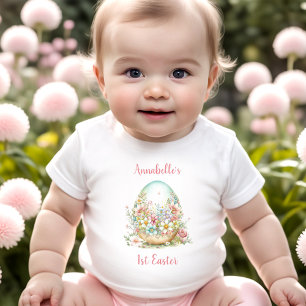 First Easter Floral Egg Personalised Name Baby T-Shirt