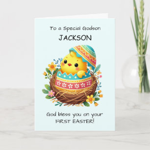 First Easter Godson Personalise Blessings Chick Card
