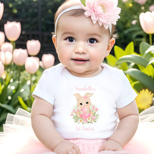 First Easter Personalised Name Girl Pink Bunny Egg Baby Bodysuit