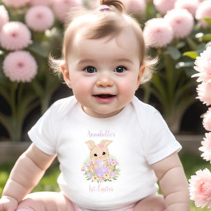 First Easter Personalised Name Girl Pink Purple Baby Bodysuit