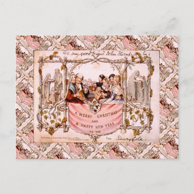 First ever Christmas card, England 1846 Holiday Postcard (Front)