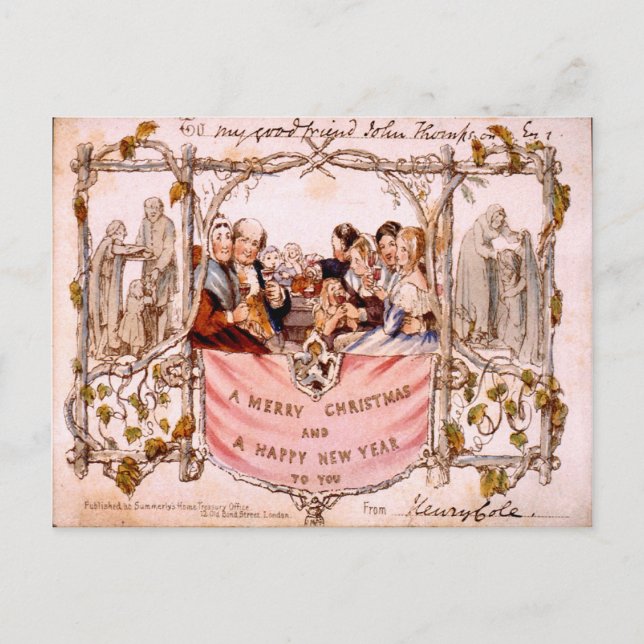 First ever Christmas card, England 1846 Holiday Postcard (Front)