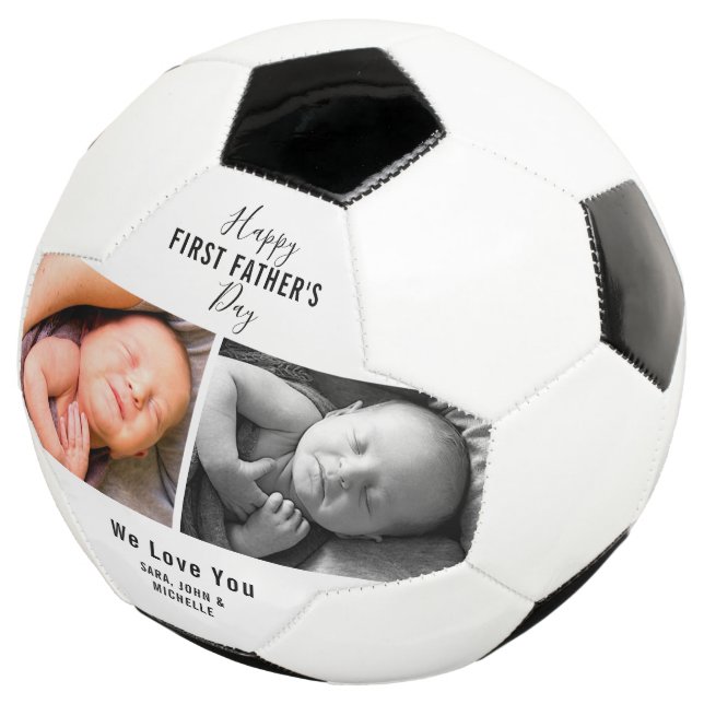 First Father’s Day 2 Photo Baby New Dad Name Football (Three Quarter)