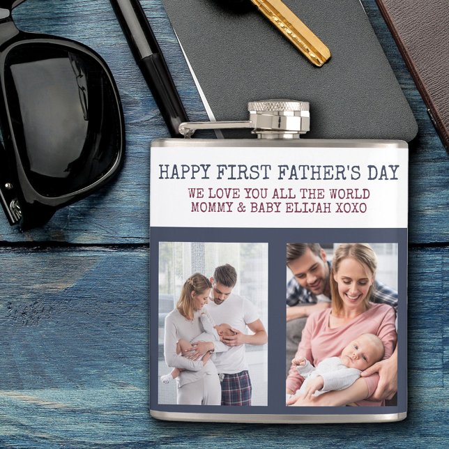 First Fathers Day 2 Photo Custom Hip Hip Flask (Creator Uploaded)