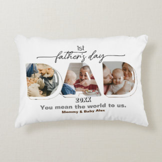 First Father's Day 3 Photos Collage Decorative Cushion