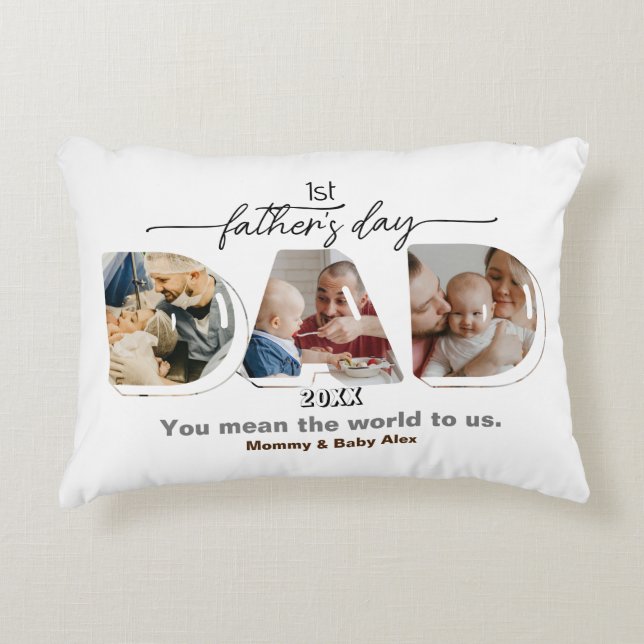 First Father's Day 3 Photos Collage  Decorative Cushion (Front)