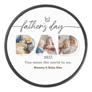 First Father's Day 3 Photos Collage Hockey Puck