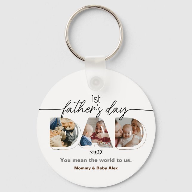 First Father's Day 3 Photos Dad cutout Key Ring (Front)