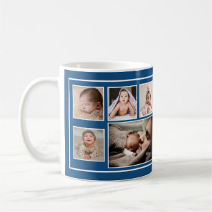 First Father's Day 7 Photo Collage Blue Coffee Mug