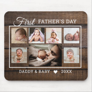First Father's Day 7 Photo Collage Dark Barnwood   Mouse Mat