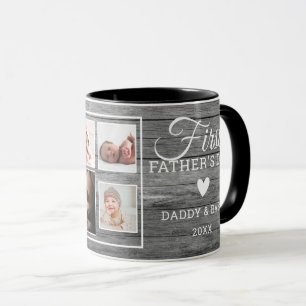 First Father's Day 7 Photo Collage Grey Wood Mug