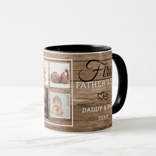 First Father's Day 7 Photo Collage Rustic Wood Mug