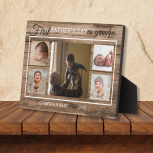 First Father's Day As Grandpa 5 Photo Collage Wood Plaque
