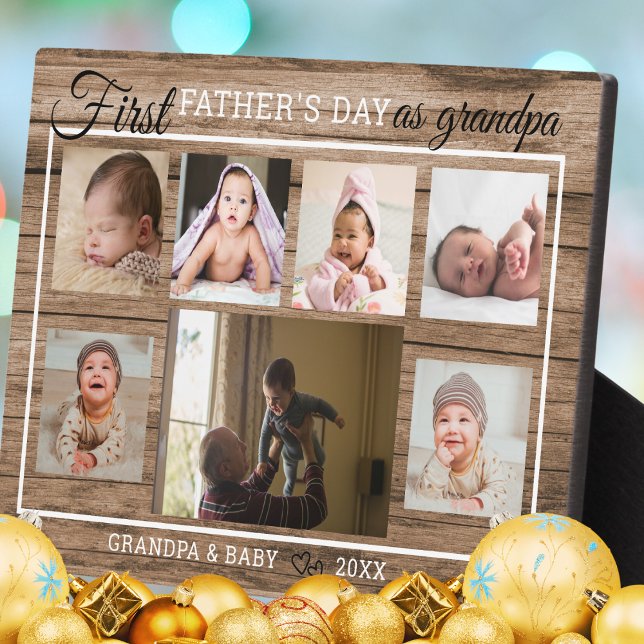 First Father's Day As Grandpa 7 Photo Collage Wood Plaque (Creator Uploaded)