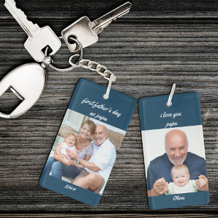 First Father's Day as Papa Blue 2 Photo Keychain