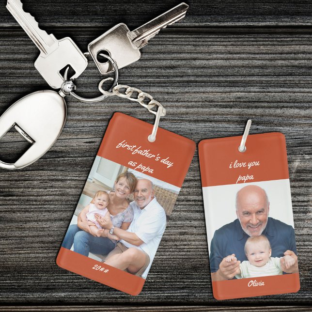 First Father's Day as Papa Orange 2 Photo Key Ring (Creator Uploaded)