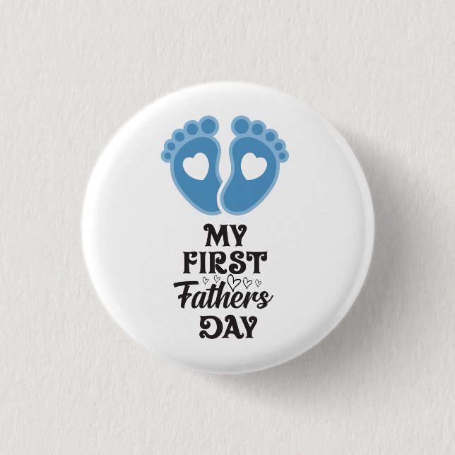 "First Father's Day" Baby Blue Footprints Button (Front)