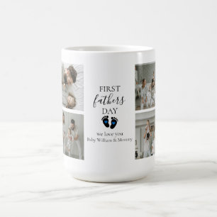 First Father's Day – Baby Footprints & Blue Hearts Coffee Mug