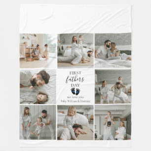 First Father's Day – Baby Footprints & Blue Hearts Fleece Blanket