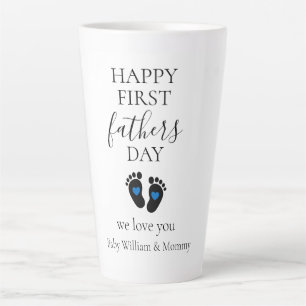 First Father's Day – Baby Footprints & Blue Hearts Latte Mug
