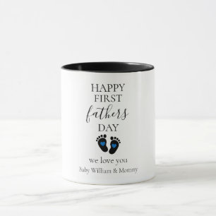 First Father's Day – Baby Footprints & Blue Hearts Mug