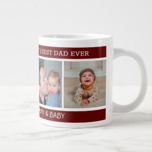 First Father's Day Best Dad Ever 4 Photo Maroon Large Coffee Mug