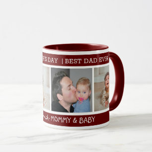 First Father's Day Best Dad Ever 4 Photo Maroon Mug