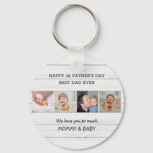 First Father's Day Best Dad Ever 4 Photo Wood Key Ring