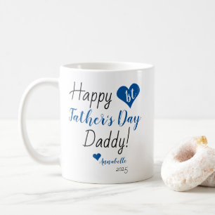 First Father's Day Blue Heart Baby Boy Daughter Coffee Mug