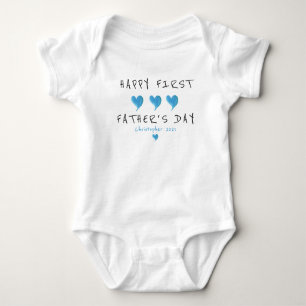 First Father's Day Blue Heart Custom Baby Bodysuit