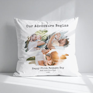 First Fathers Day Brush Stroke 3 Photo Collage Cushion