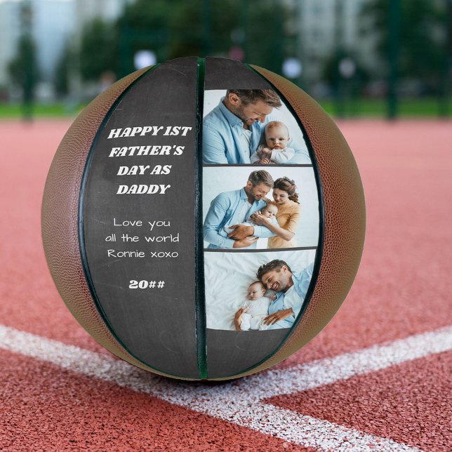 First Fathers Day Chalkboard 3 Custom Baby Photo Basketball (Creator Uploaded)
