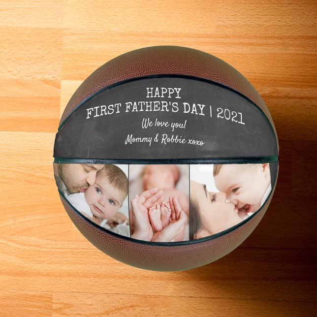 First Fathers Day Chalkboard Custom 3 Photo Basketball (Creator Uploaded)