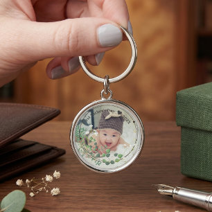 First Father's Day Custom Baby Photo   With Year Key Ring