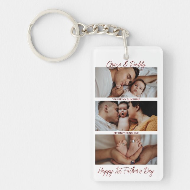 First Father's Day Custom Photo Collage New Daddy Key Ring (Front)