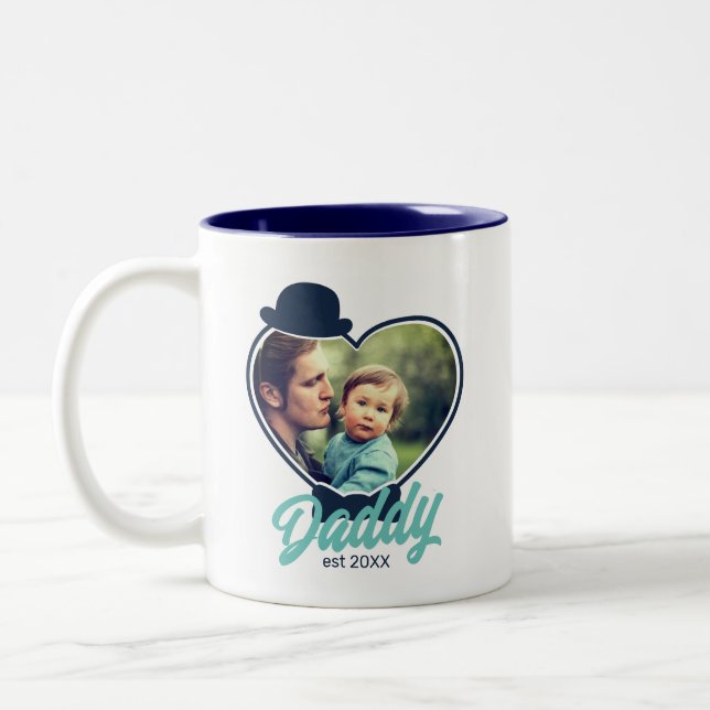First Father's Day Custom Photo Cool Hipster Dad Two-Tone Coffee Mug (Left)