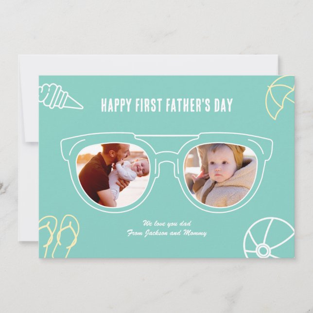 First Father's Day Custom Photo Cool Sunglasses Holiday Card (Front)