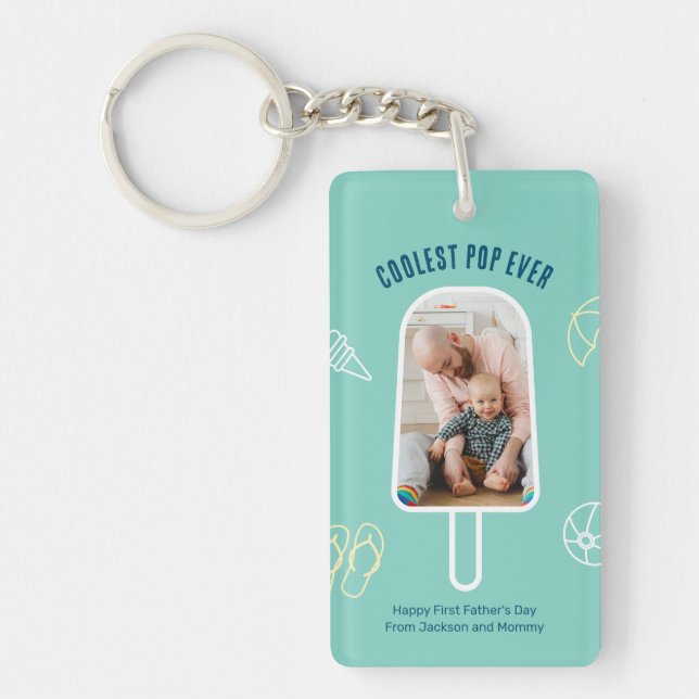 First Father's Day Custom Photo Funny Cool Dad Key Ring (Front)
