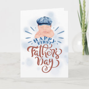 First Father's Day Cute Baby Boy Blue and Brown Holiday Card